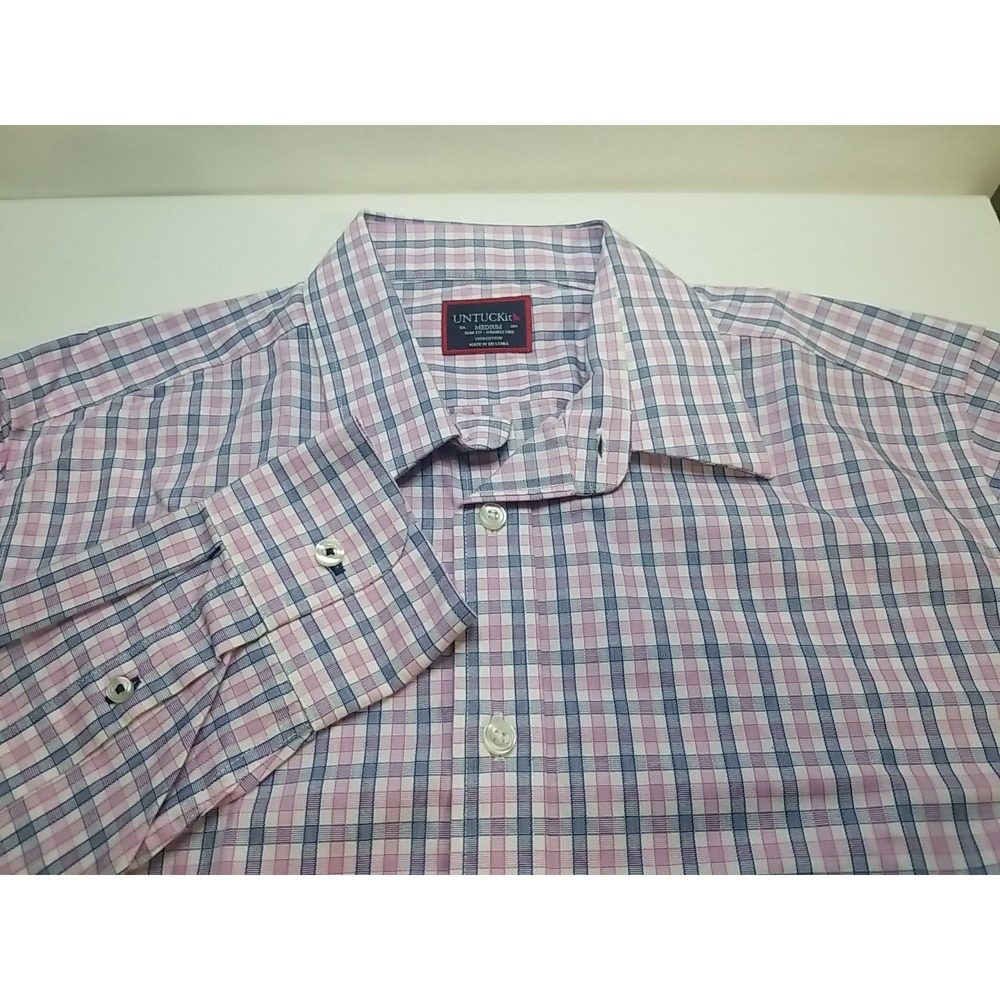 UntuckIt Dress Shirt Designer Plaid Slim Fit Casual Long Sleeve Mens Size Medium